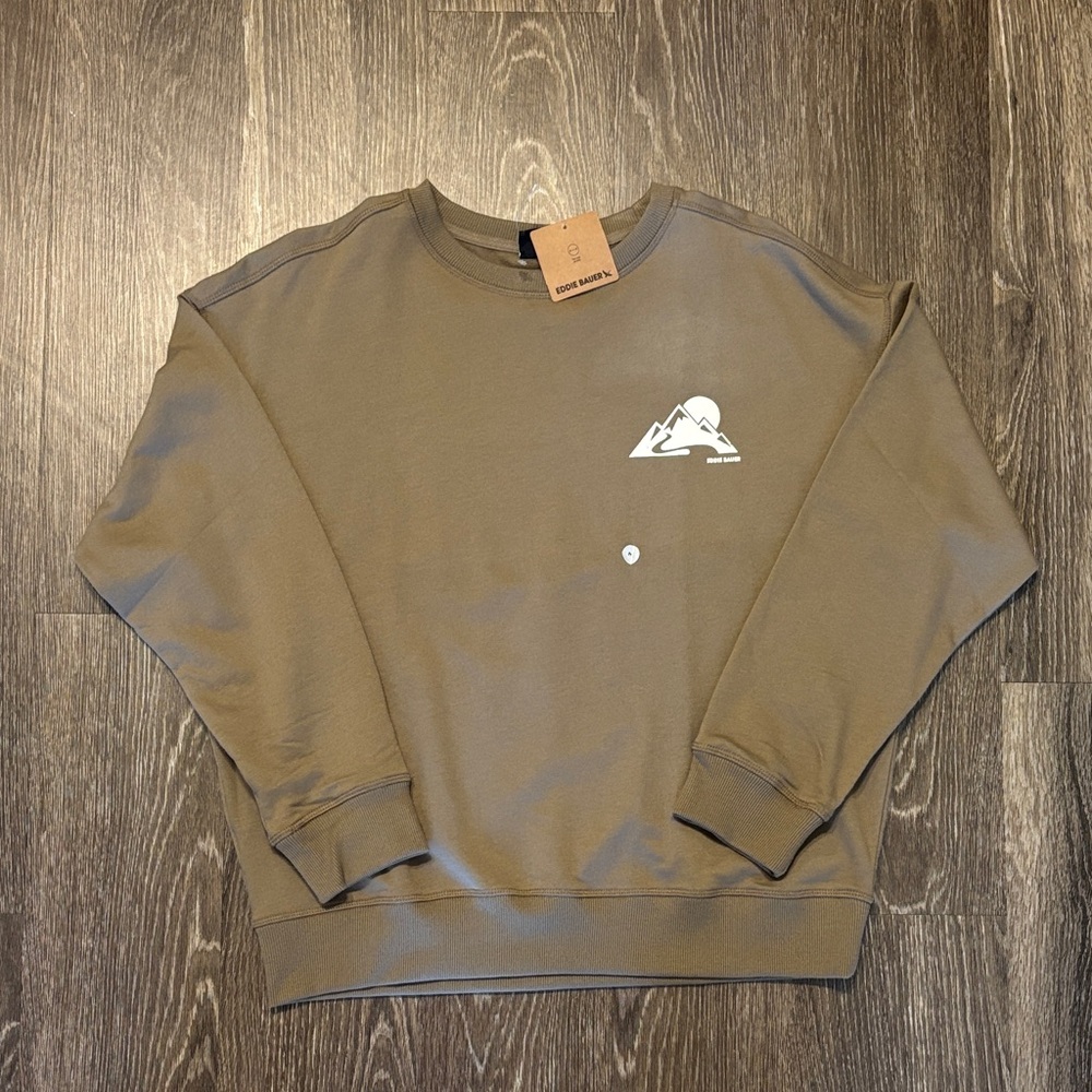 Eddie Bauer Olive Crewneck Sweatshirt with White Mountain Emblem